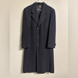 Hart Schaffner Marx Size 40L Long Trench Black 100% Wool Loro Piana Overcoat Pea